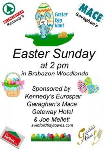 The Annual Swinford Easter Egg Hunt in Brabazon Woodlands will take place on Easter Sunday at 2pm. Visit Swinford.ie for more details.