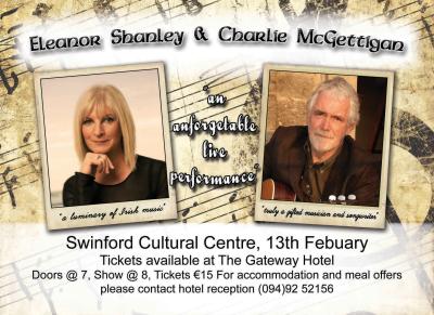 Eleanor Shanley and Charlie McGettigan will be performing in concert at the Cultural Centre, Swinford on Friday 13th February.